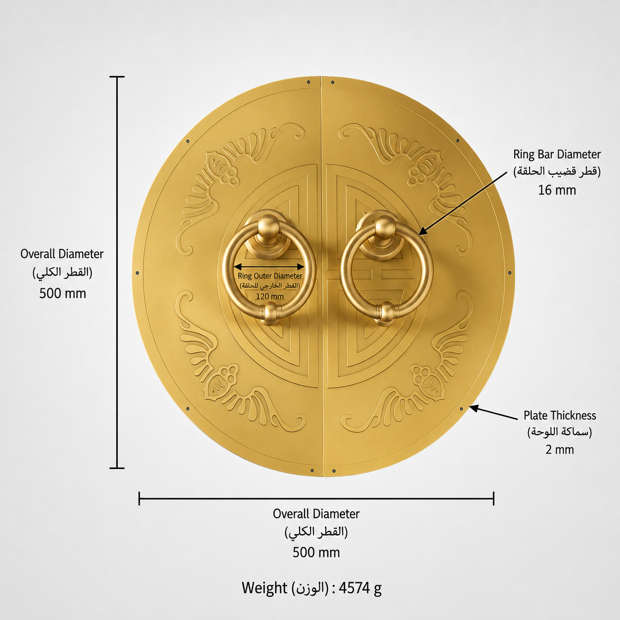 Entry Door Handles & Locks T0832 in Solid brass for entry doors and interior doors, product number T0832, T0832 - Brass - 500mm