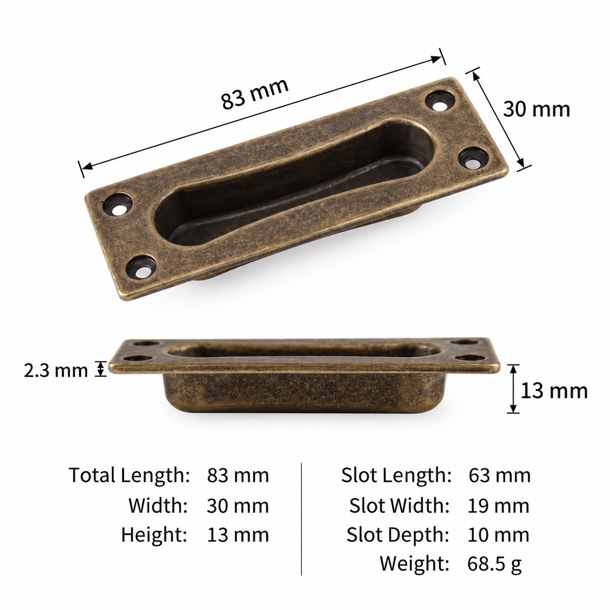 Classic Handles & Knobs T2010 in Solid brass for cabinets, wardrobes and furniture, product number T2010, T2010 - Antique bronze - 84mm