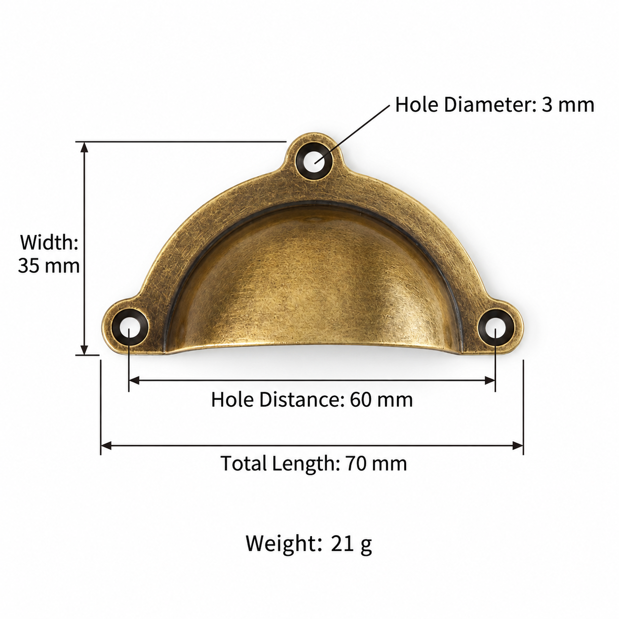 Classic Handles & Knobs T2101 in Solid brass for cabinets, wardrobes and furniture, product number T2101, T2101 - Antique bronze - 70mm