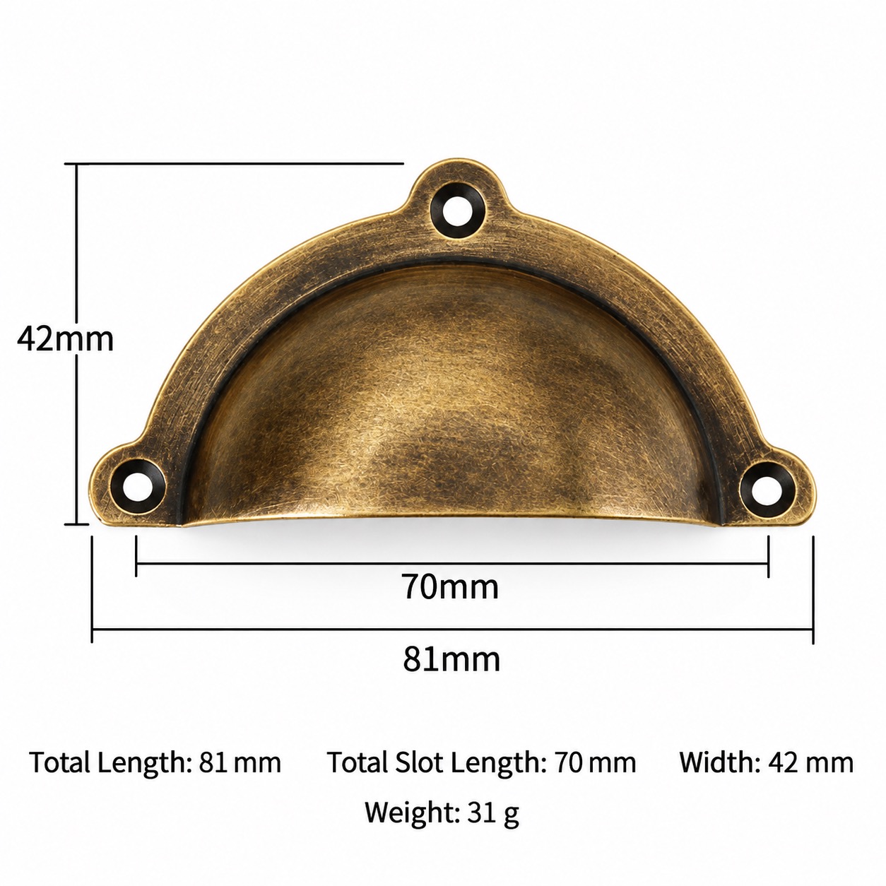 Classic Handles & Knobs T2101 in Solid brass for cabinets, wardrobes and furniture, product number T2101, T2101 - Antique bronze - 81mm