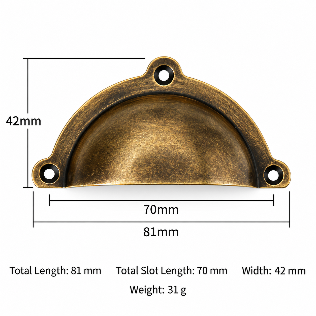 Classic Handles & Knobs T2102 in Solid brass for cabinets, wardrobes and furniture, product number T2102, T2101 - Antique bronze - 81mm