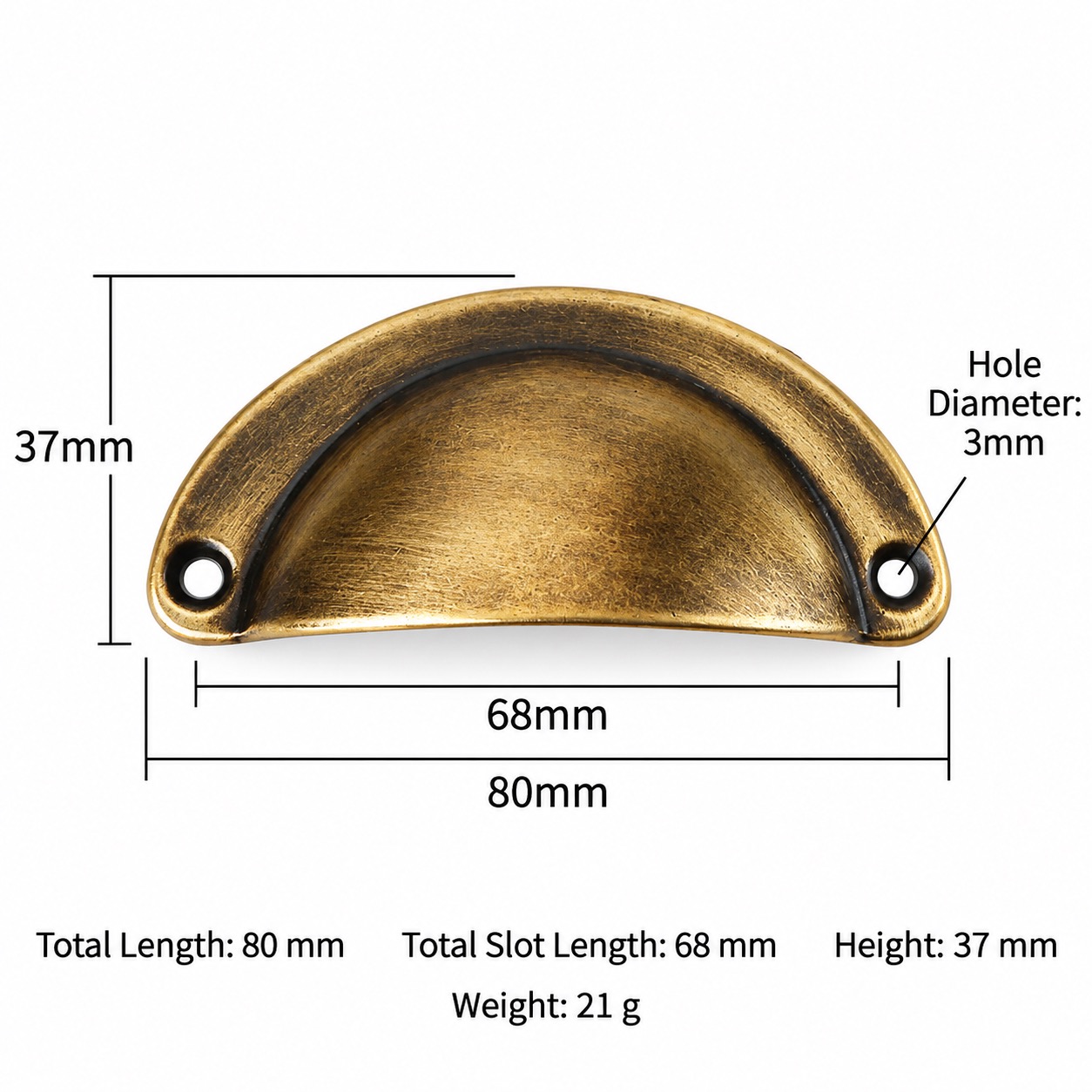 Classic Handles & Knobs T2105 in Solid brass for cabinets, wardrobes and furniture, product number T2105, T2105 - Antique bronze - 80mm