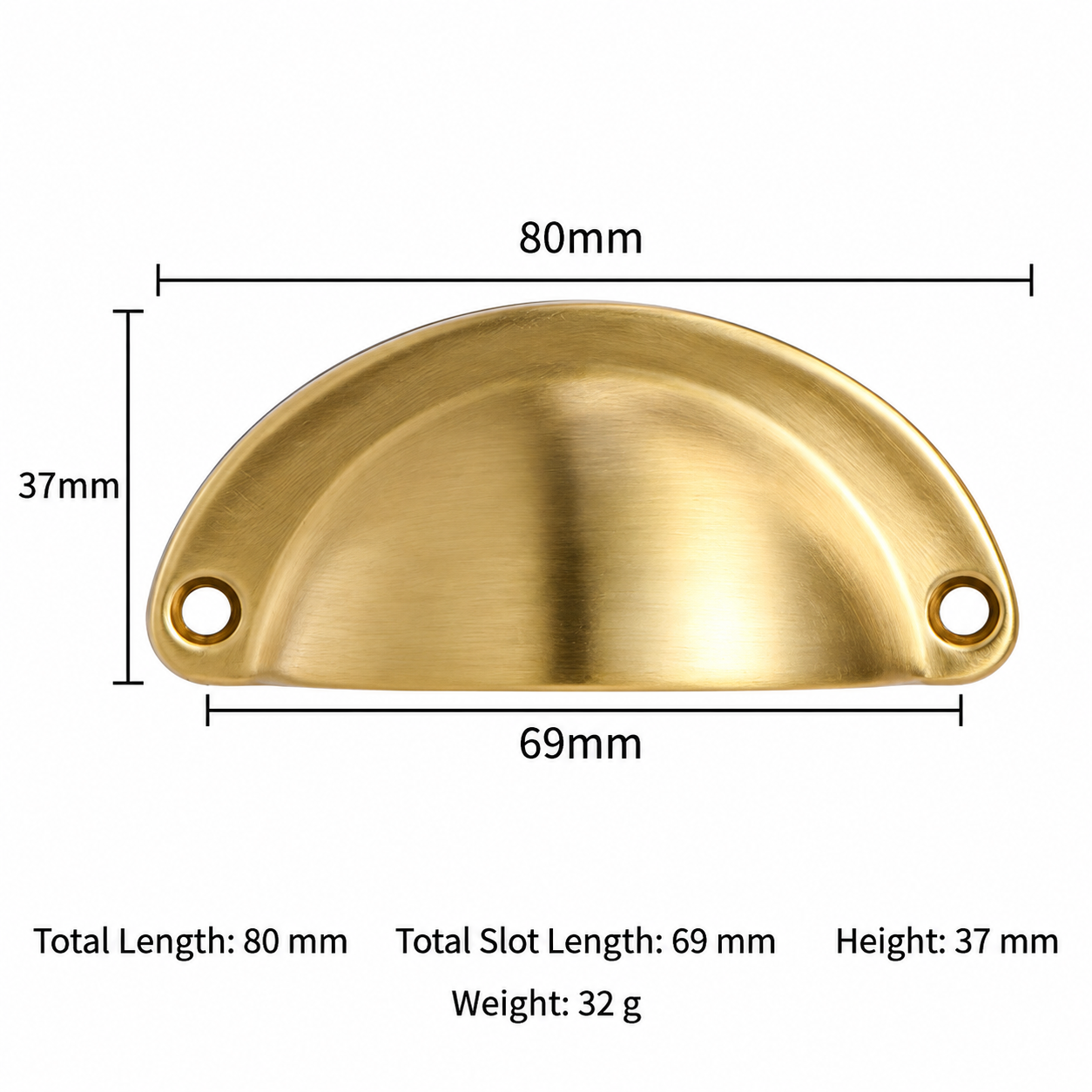 Classic Handles & Knobs T2105 in Solid brass for cabinets, wardrobes and furniture, product number T2105, T2105 - Matte - 80mm