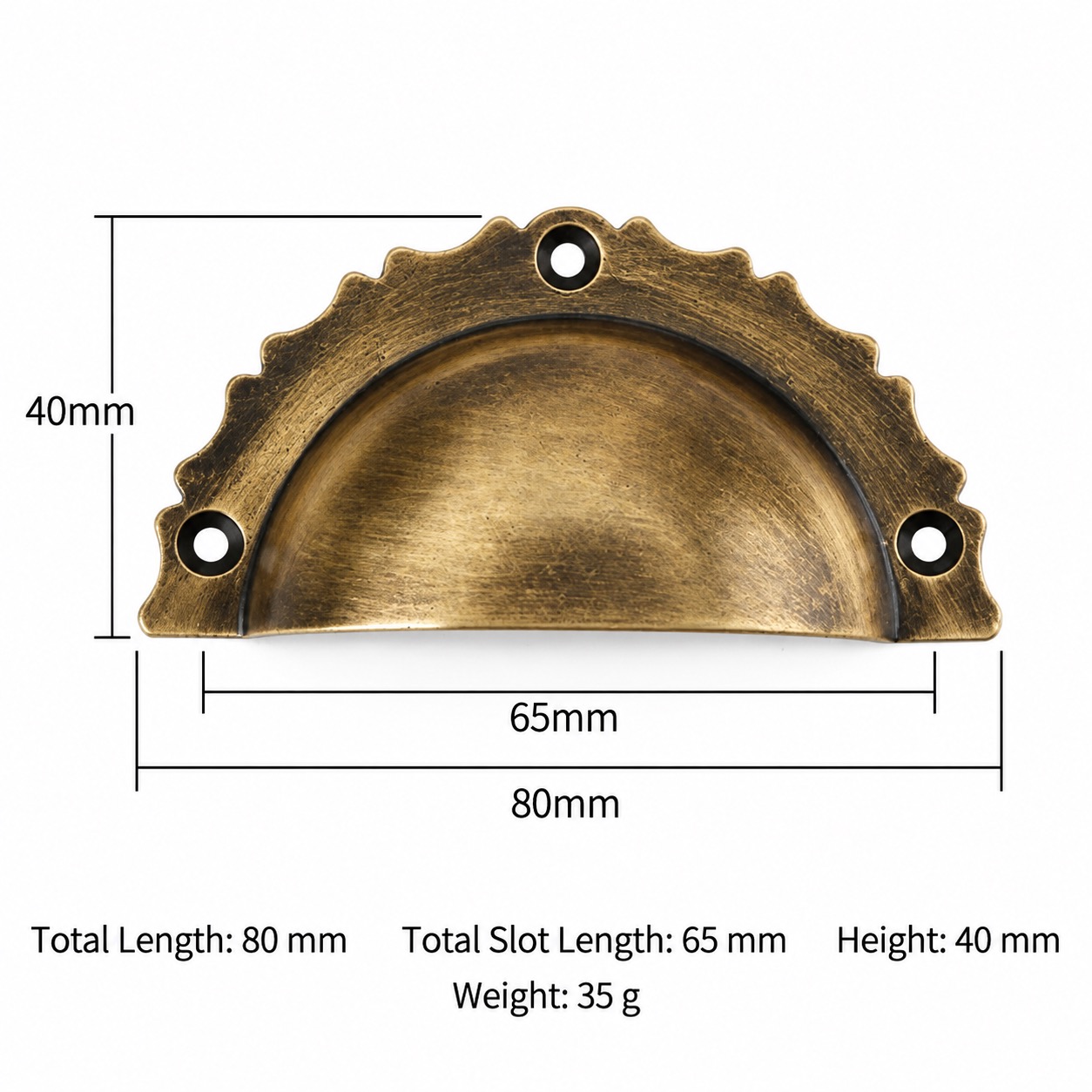 Classic Handles & Knobs T2107 in Solid brass for cabinets, wardrobes and furniture, product number T2107, T2107 - Antique bronze - 80mm