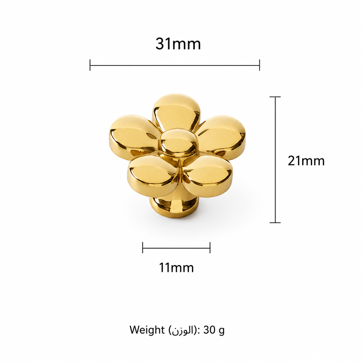 Modern Handles & Knobs Five-Petal Flower Handle in Solid brass for cabinets, wardrobes and furniture, product number 五瓣花拉手, Five - petal flower handle - Gold
