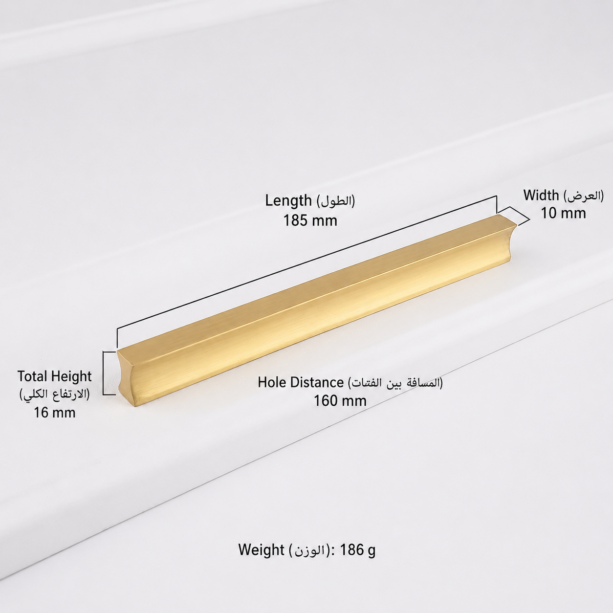 Modern Handles & Knobs L2922 in Solid brass for cabinets, wardrobes and furniture, product number L2922, L2922 - 185mm