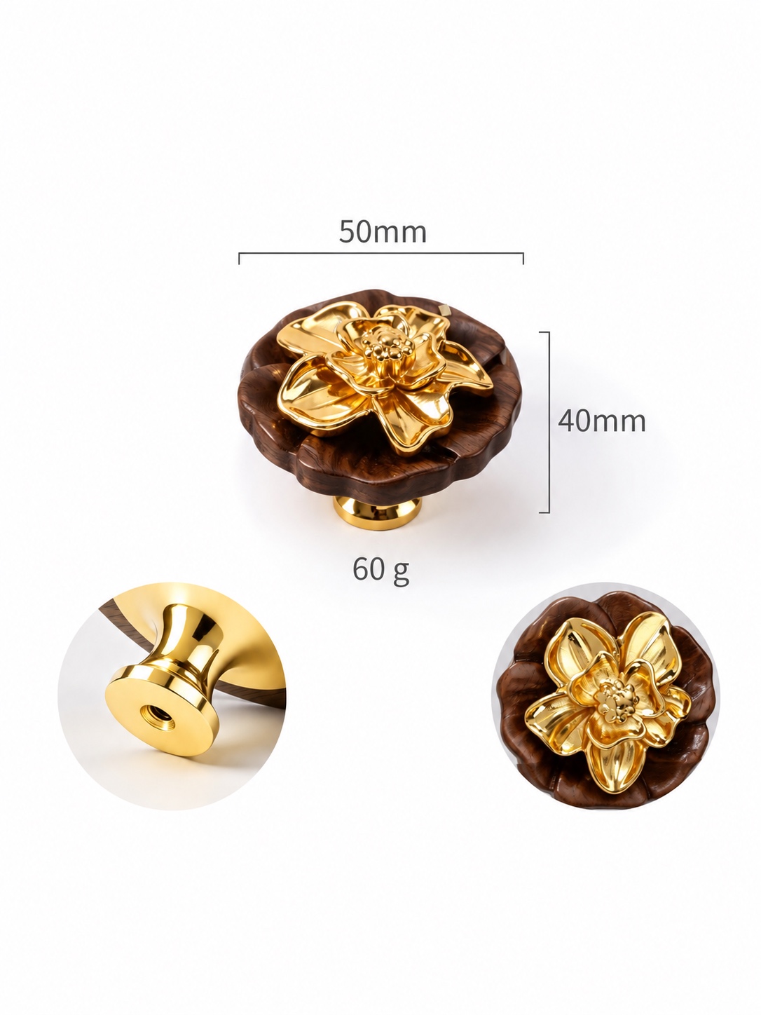 Modern Handles & Knobs T26061 in Solid brass for cabinets, wardrobes and furniture, product number T26061, T26061 - Camellia - Gold