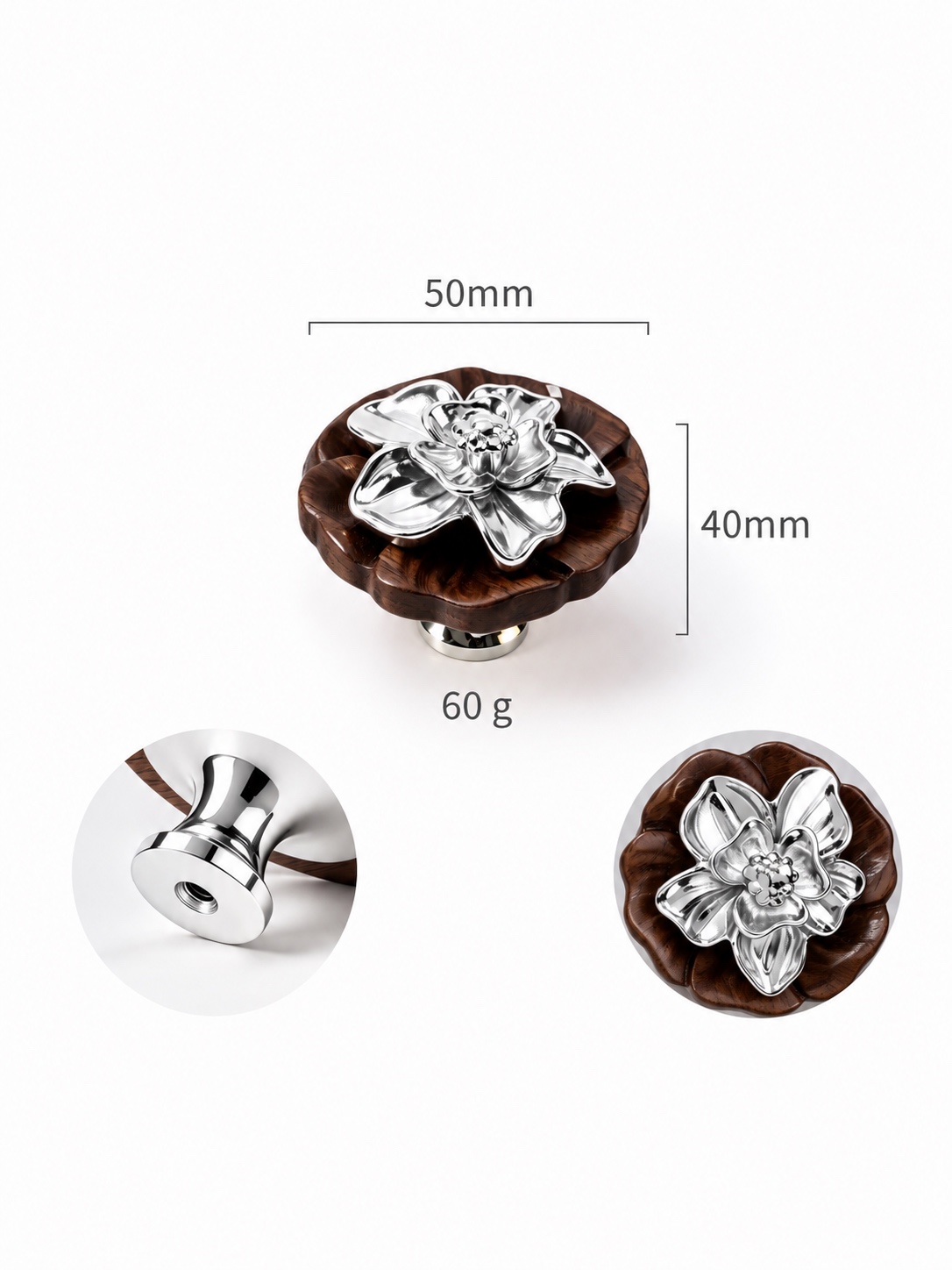 Modern Handles & Knobs T26061 in Solid brass for cabinets, wardrobes and furniture, product number T26061, T26061 - Camellia - Silver
