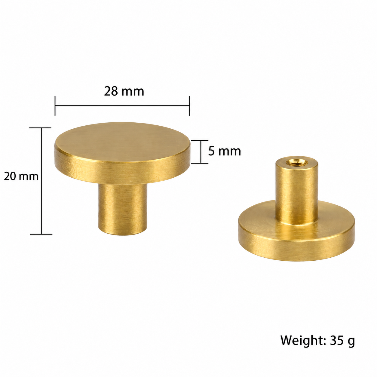 Modern Handles & Knobs T2620 in Solid brass for cabinets, wardrobes and furniture, product number T2620, T2620 - Matte brushed - 28mm