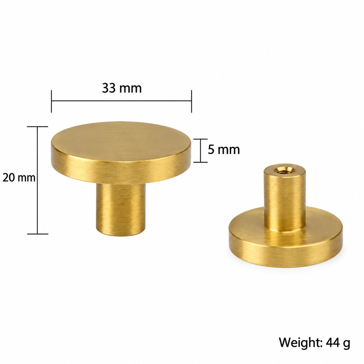 Modern Handles & Knobs T2620 in Solid brass for cabinets, wardrobes and furniture, product number T2620, T2620 - Matte brushed - 33mm