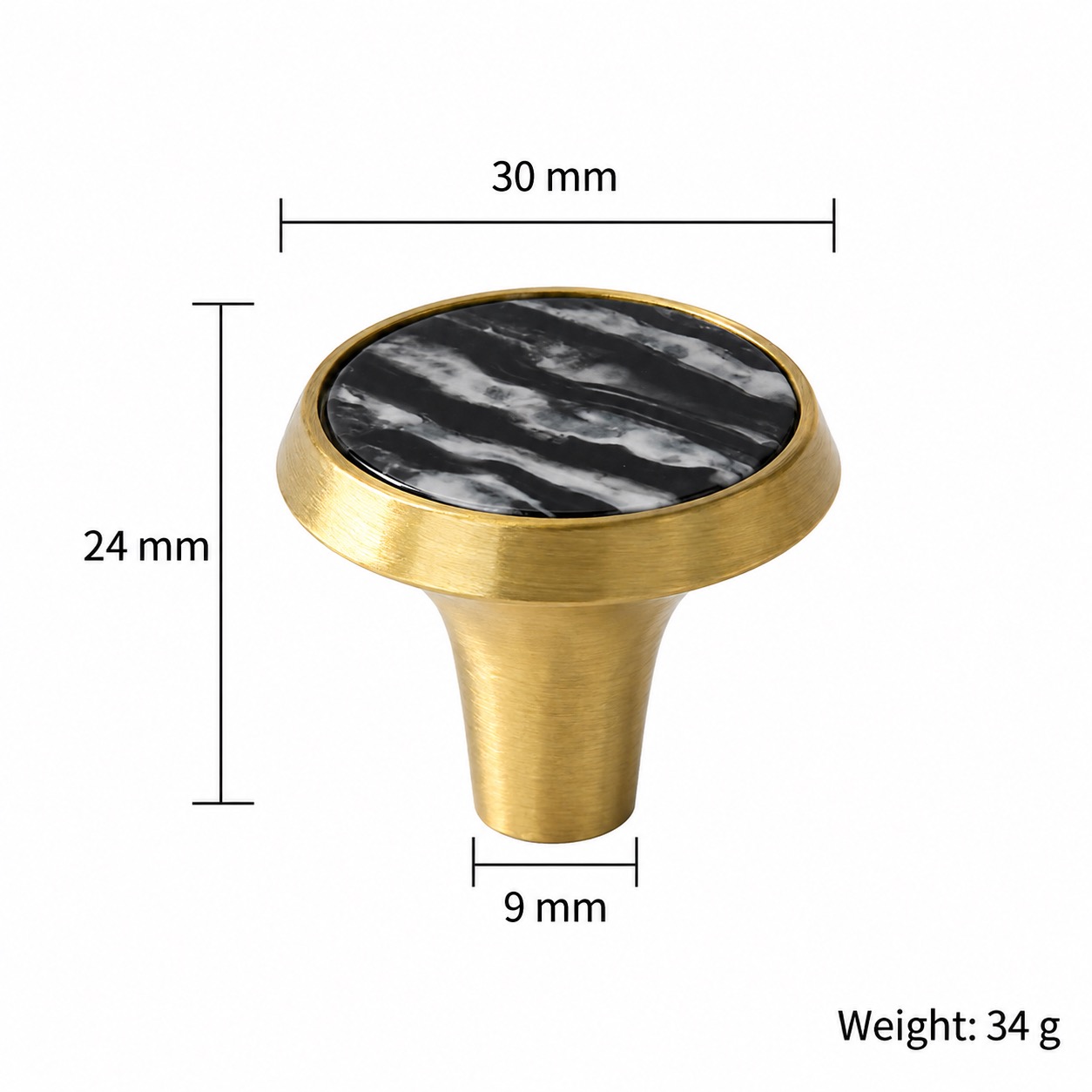 Modern Handles & Knobs T2627 in Solid brass for cabinets, wardrobes and furniture, product number T2627, T2627 - SKU variant - 30mm