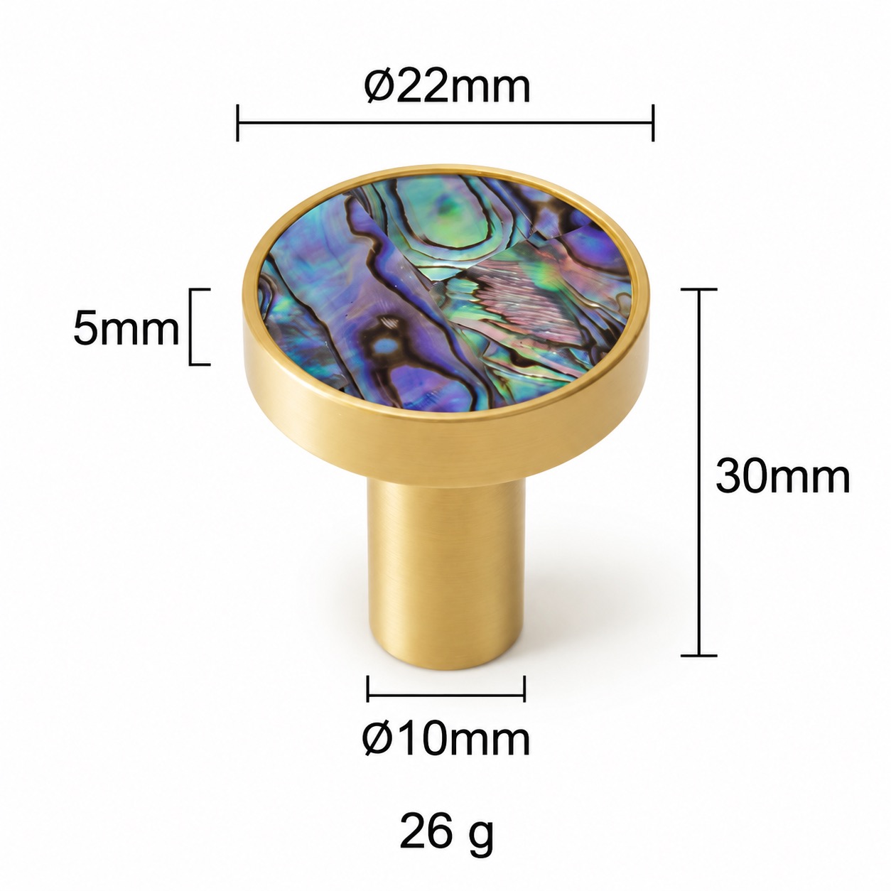 Modern Handles & Knobs T2628 in Solid brass for cabinets, wardrobes and furniture, product number T2628, T2628 - Matte - 22mmGreen shell