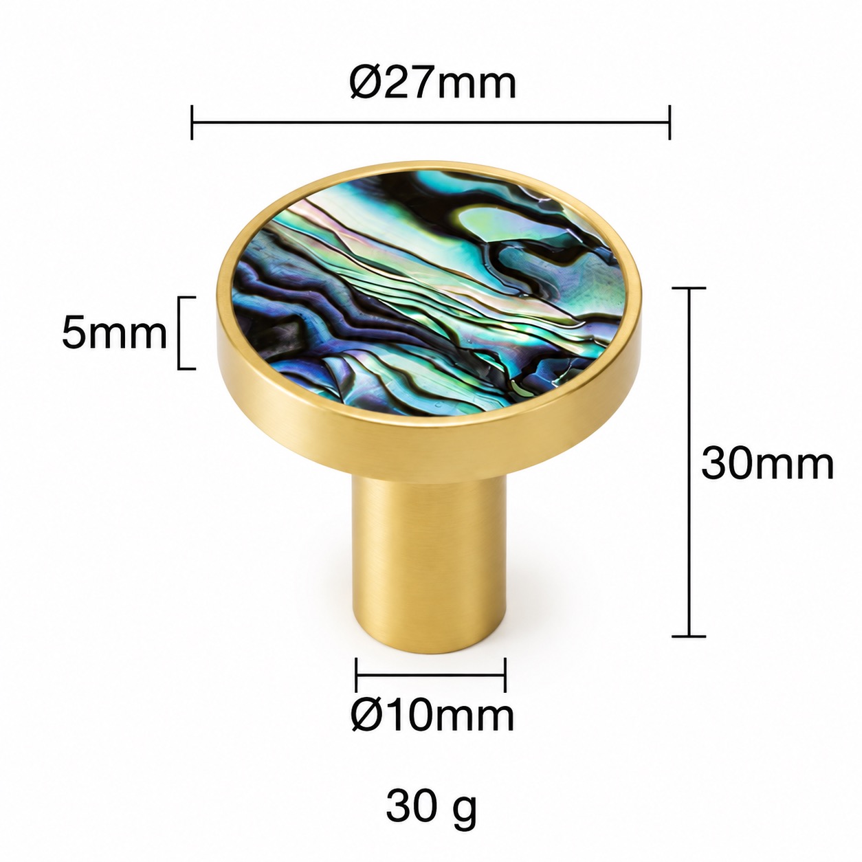 Modern Handles & Knobs T2628 in Solid brass for cabinets, wardrobes and furniture, product number T2628, T2628 - Matte - 27mmGreen shell