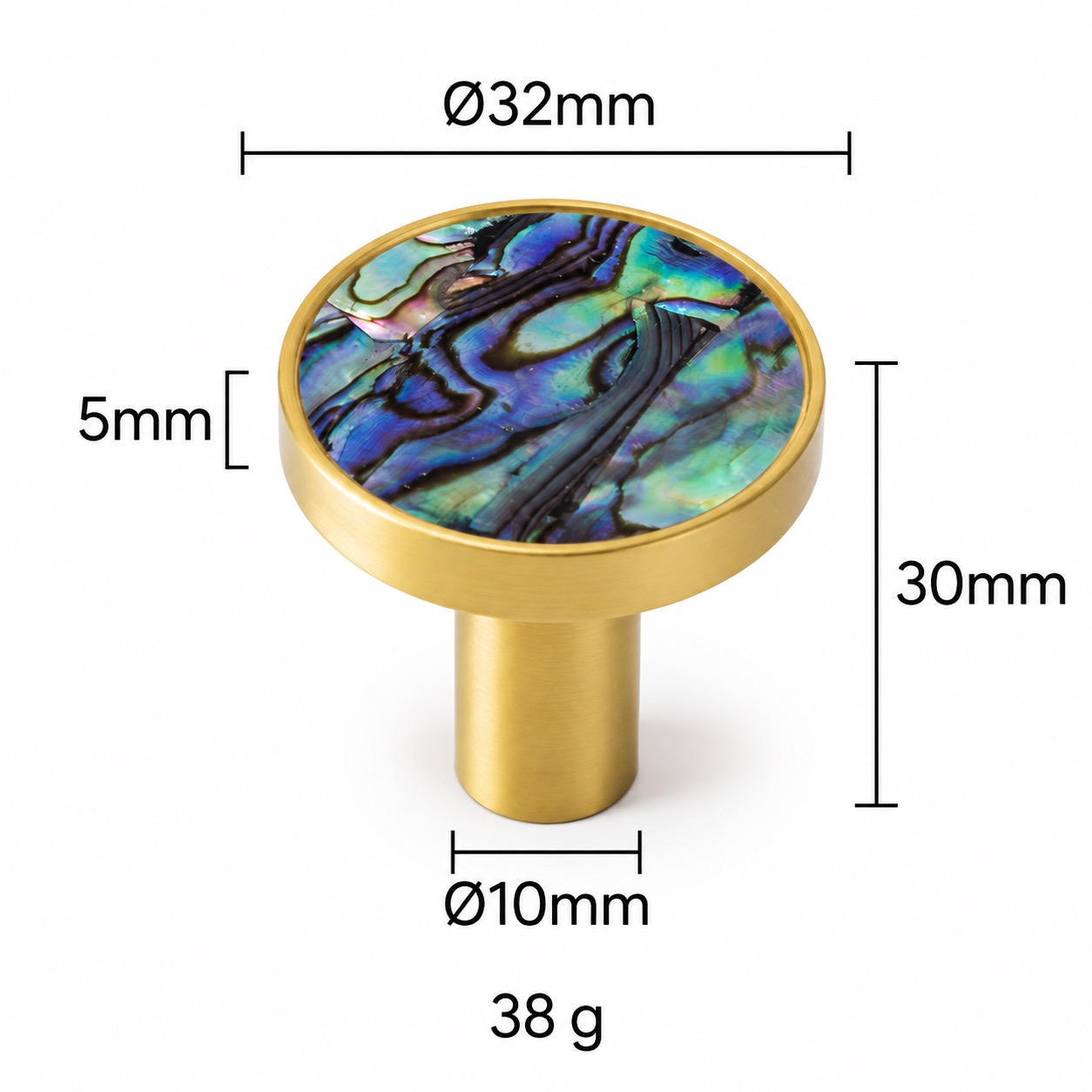 Modern Handles & Knobs T2628 in Solid brass for cabinets, wardrobes and furniture, product number T2628, T2628 - Matte - 32mmGreen shell