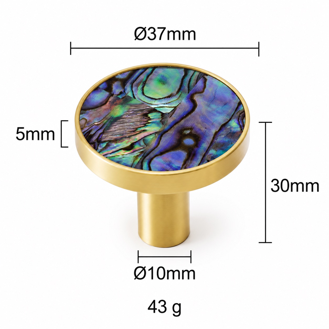 Modern Handles & Knobs T2628 in Solid brass for cabinets, wardrobes and furniture, product number T2628, T2628 - Matte - 37mmGreen shell