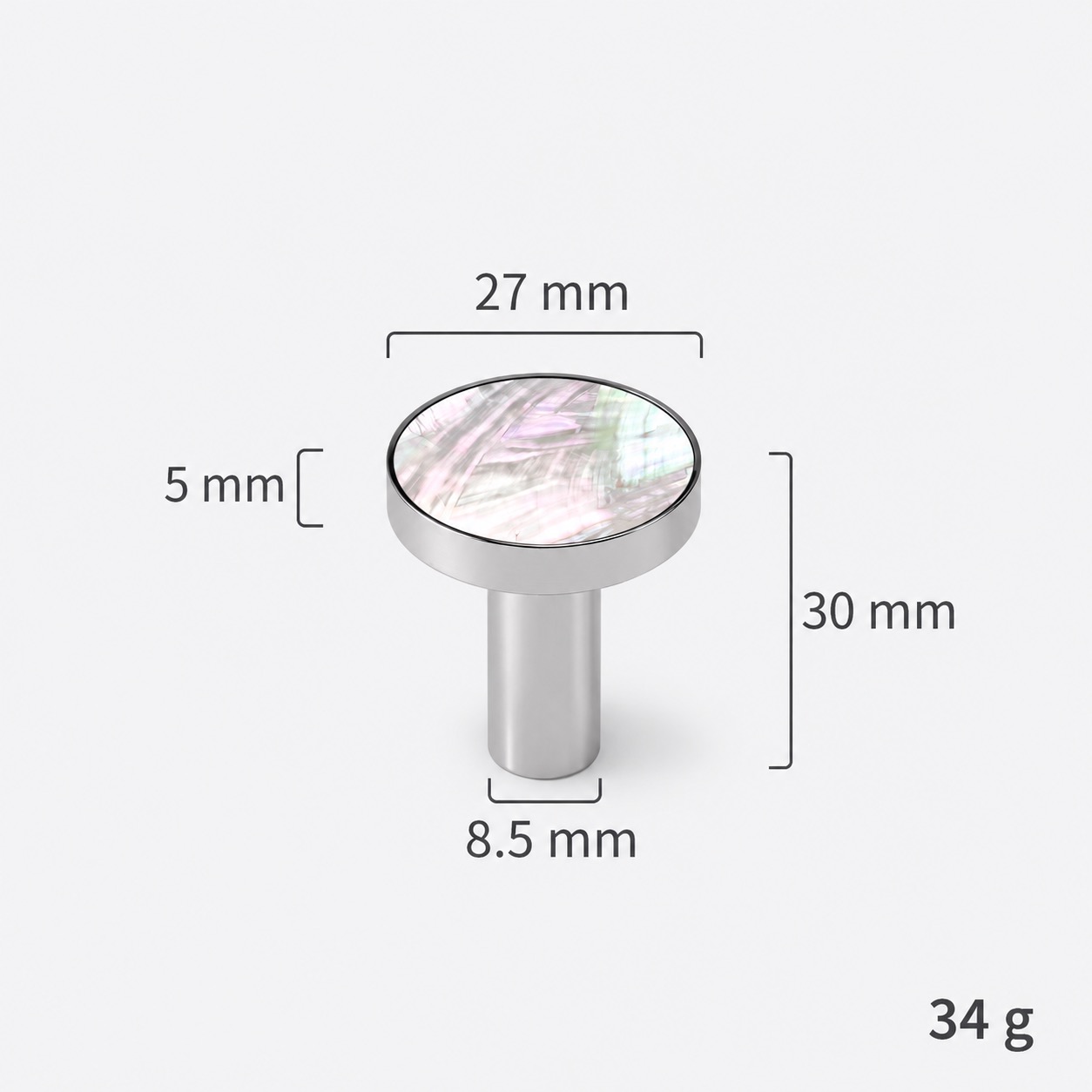 Modern Handles & Knobs T2628 in Solid brass for cabinets, wardrobes and furniture, product number T2628, T2628 - Silver - 27mmWhite shell