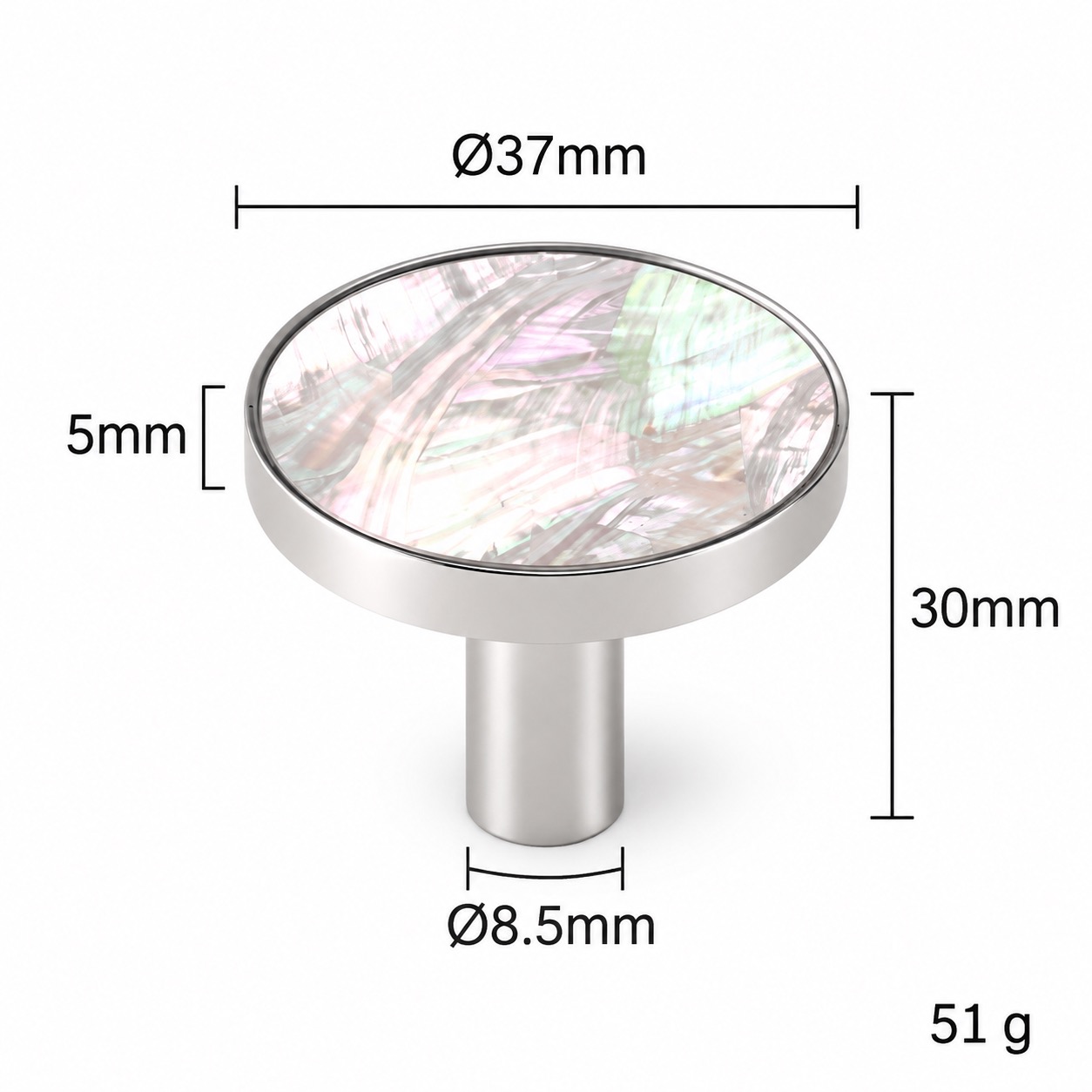 Modern Handles & Knobs T2628 in Solid brass for cabinets, wardrobes and furniture, product number T2628, T2628 - Silver - 37mmWhite shell