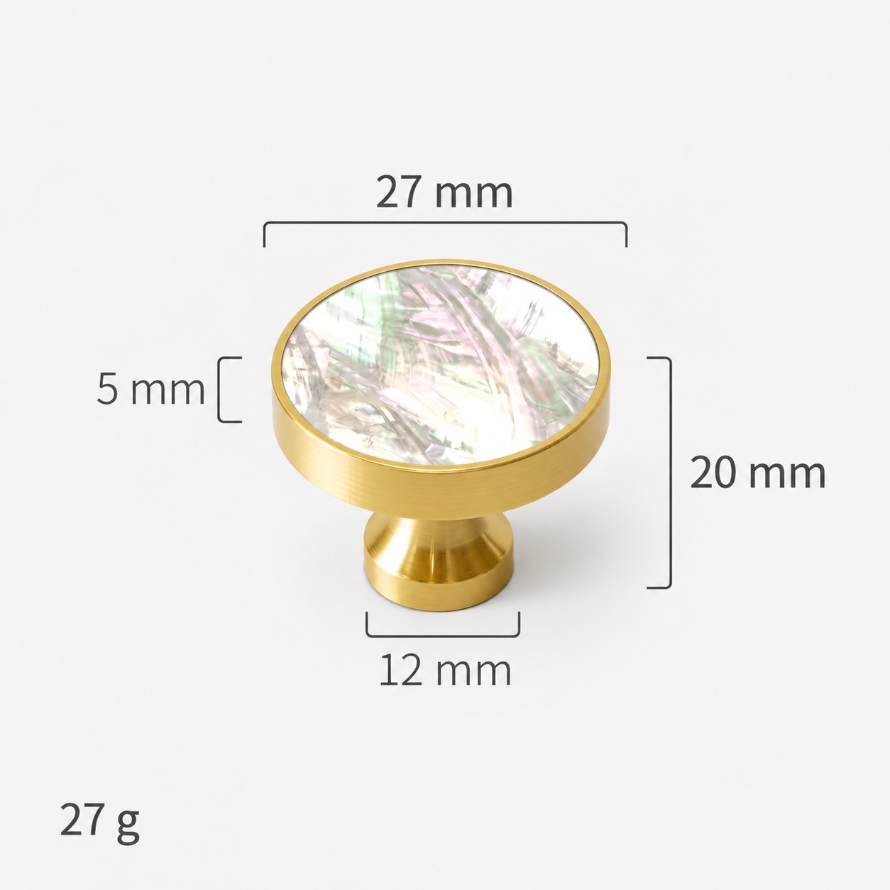 Modern Handles & Knobs T2629 in Solid brass for cabinets, wardrobes and furniture, product number T2629, T2629 - Matte - 27mmWhite shell