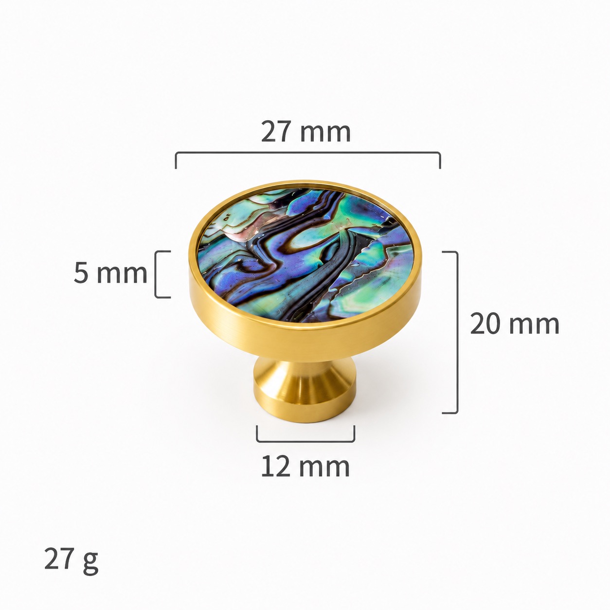 Modern Handles & Knobs T2629 in Solid brass for cabinets, wardrobes and furniture, product number T2629, T2629 - Matte - 27mmGreen shell
