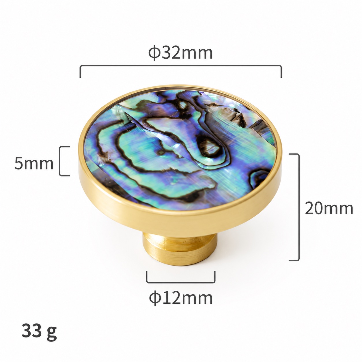 Modern Handles & Knobs T2629 in Solid brass for cabinets, wardrobes and furniture, product number T2629, T2629 - Matte - 32mmGreen shell