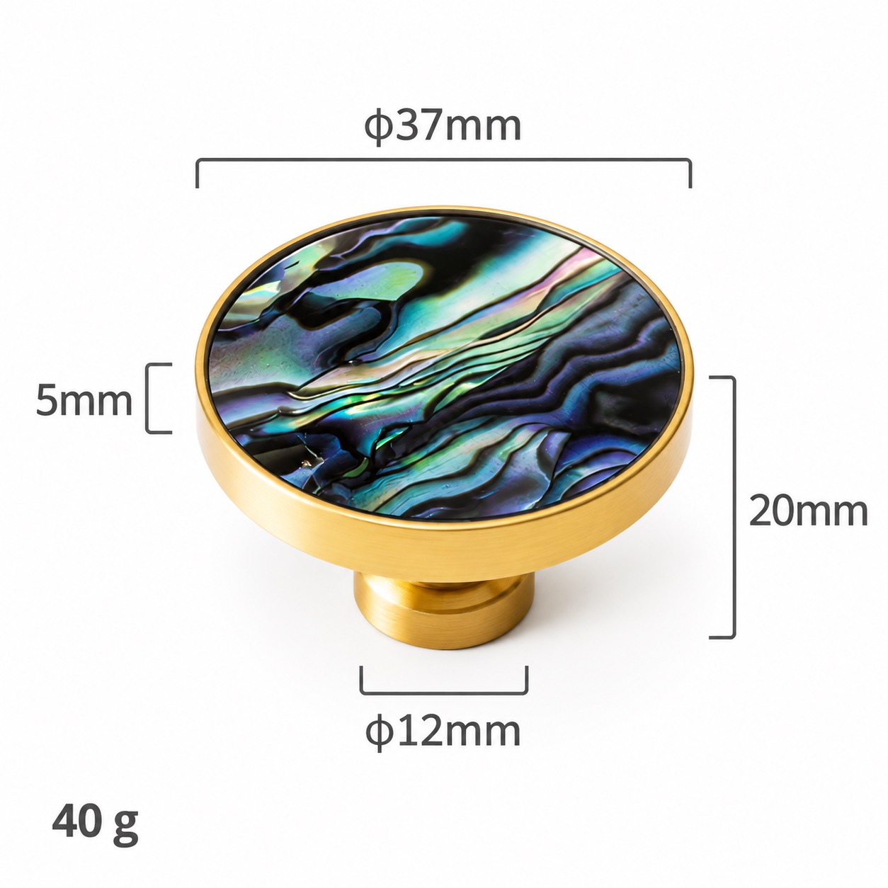 Modern Handles & Knobs T2629 in Solid brass for cabinets, wardrobes and furniture, product number T2629, T2629 - Matte - 37mmGreen shell