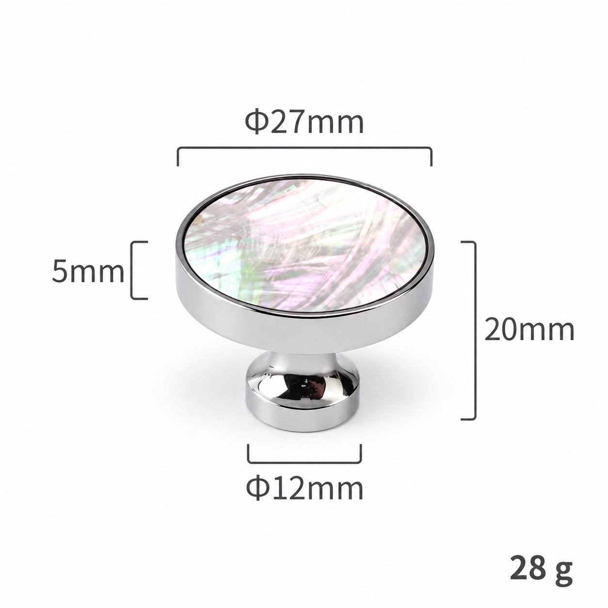 Modern Handles & Knobs T2629 in Solid brass for cabinets, wardrobes and furniture, product number T2629, T2629 - Silver - 27mmWhite shell