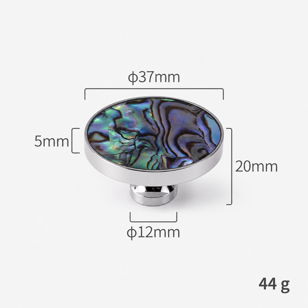 Modern Handles & Knobs T2629 in Solid brass for cabinets, wardrobes and furniture, product number T2629, T2629 - Silver - 37mmGreen shell