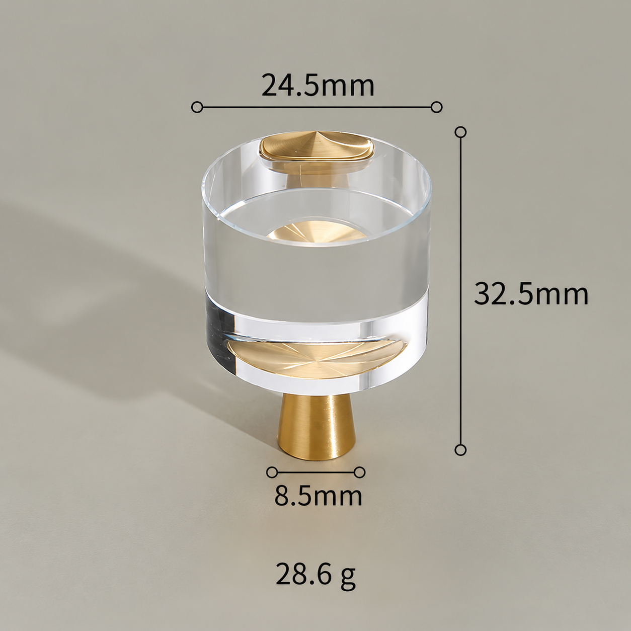 Modern Handles & Knobs T2643 in Solid brass for cabinets, wardrobes and furniture, product number T2643, T2643 - Clear crystal - 24.5mm