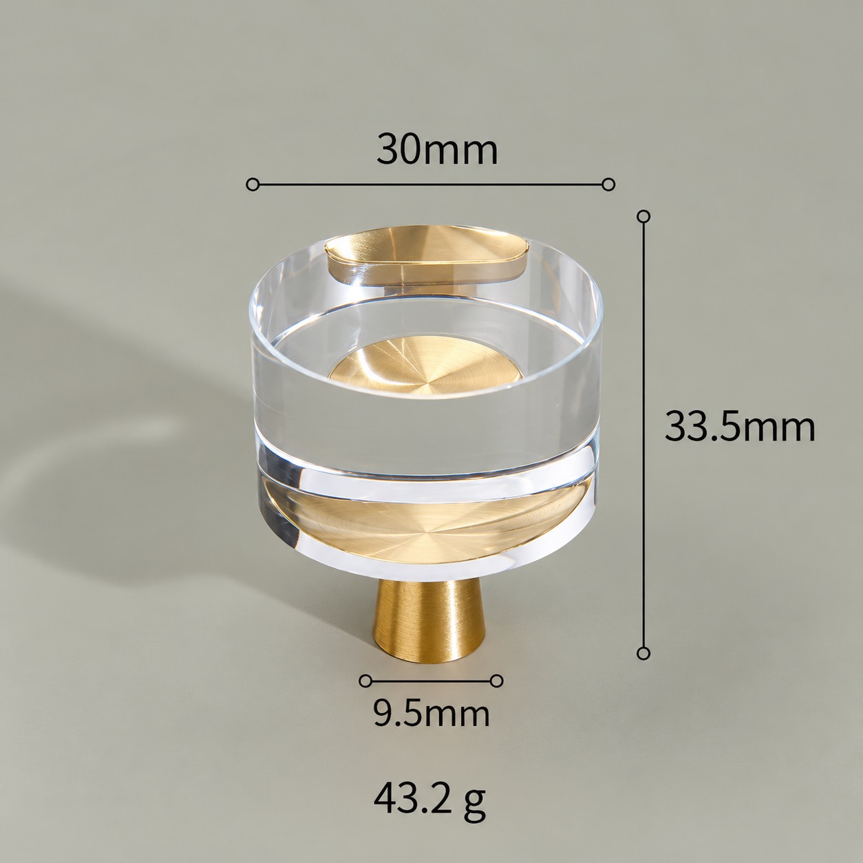 Modern Handles & Knobs T2643 in Solid brass for cabinets, wardrobes and furniture, product number T2643, T2643 - Clear crystal - 30mm