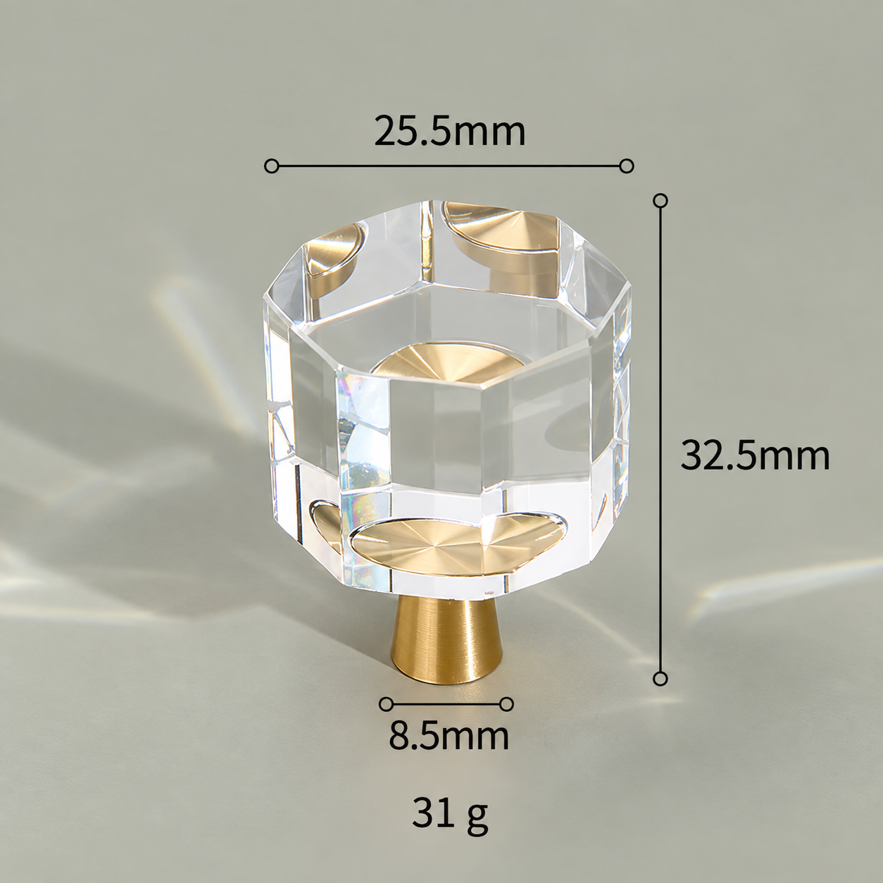 Modern Handles & Knobs T2645 in Solid brass for cabinets, wardrobes and furniture, product number T2645, T2645 - Clear crystal - 25.5mm