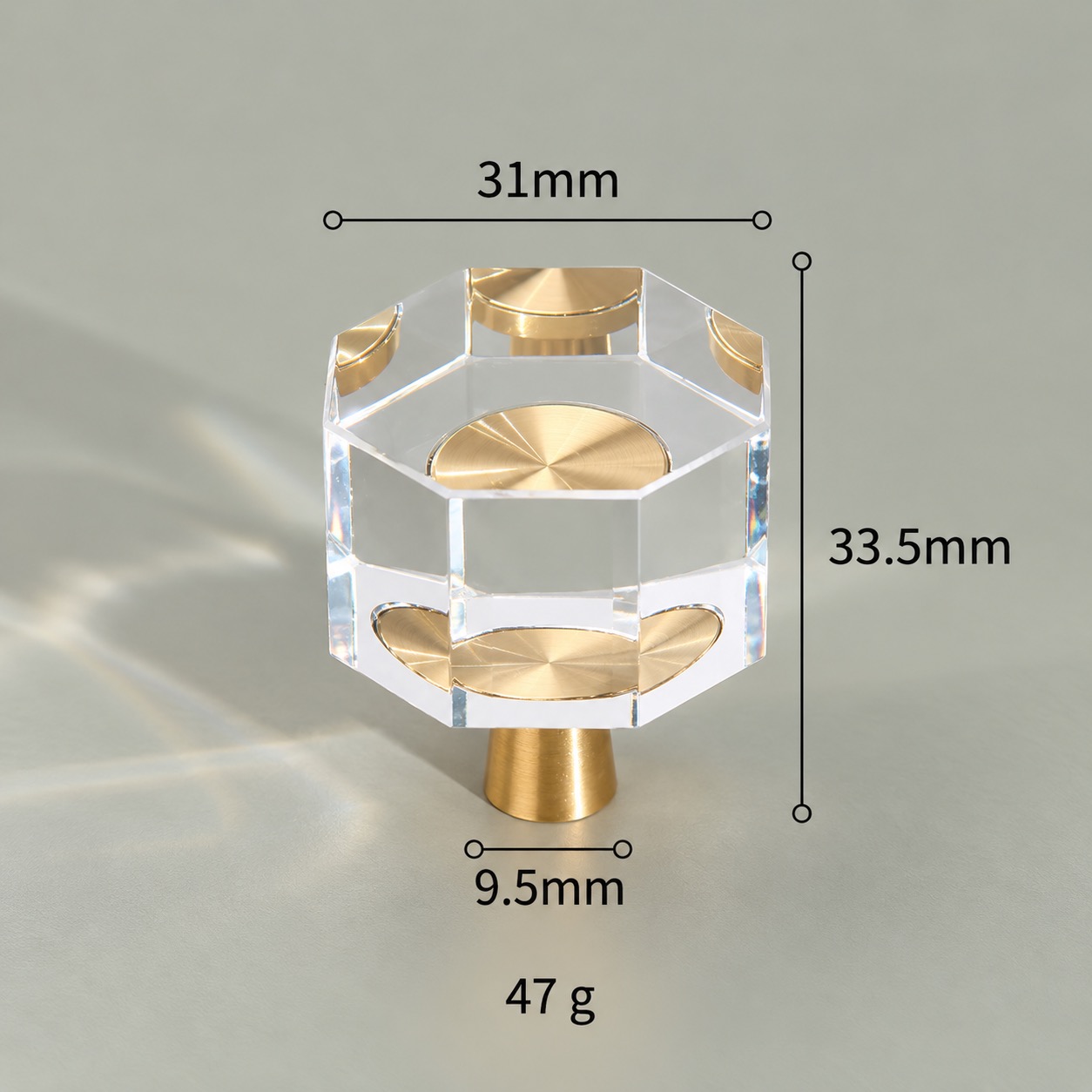 Modern Handles & Knobs T2645 in Solid brass for cabinets, wardrobes and furniture, product number T2645, T2645 - Clear crystal - 31mm