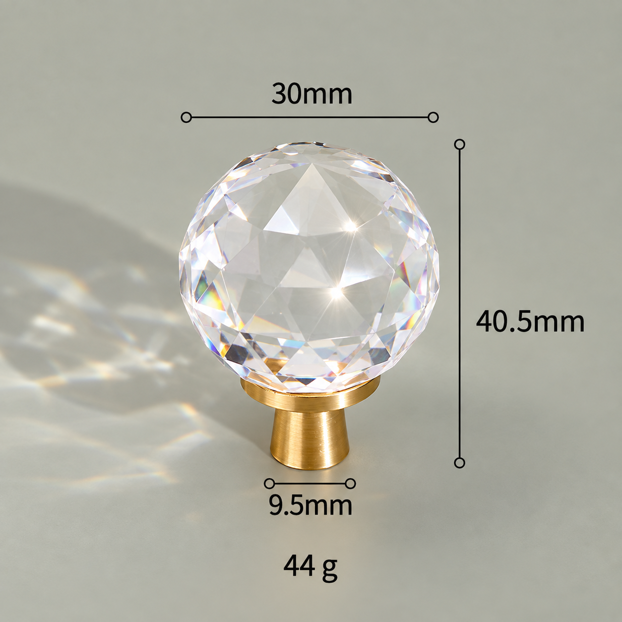 Modern Handles & Knobs T2646 in Solid brass for cabinets, wardrobes and furniture, product number T2646, T2646 - Clear crystal ball - 30mm