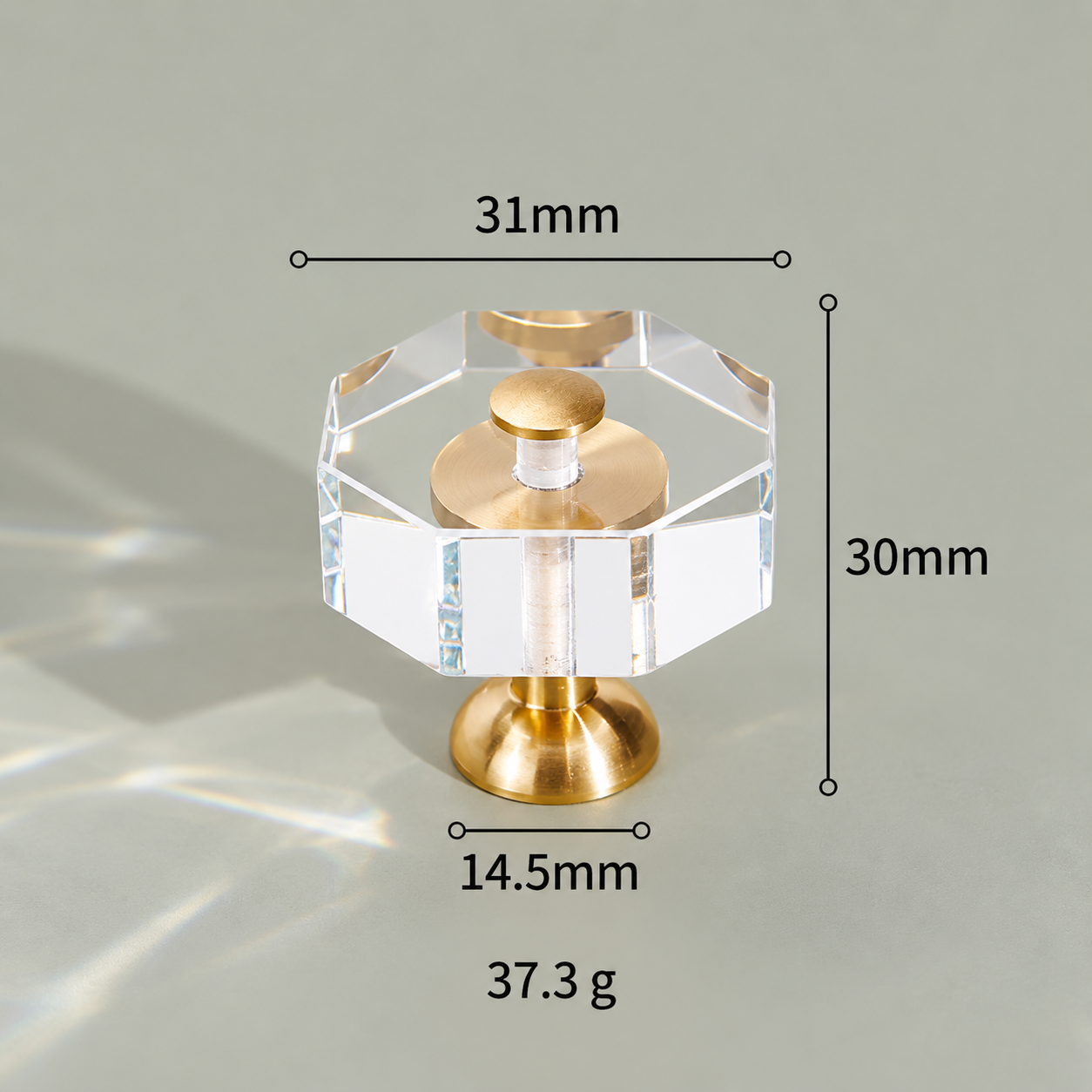 Modern Handles & Knobs T2649 in Solid brass for cabinets, wardrobes and furniture, product number T2649, T2649 - Clear octagonal pedestal - 31mm