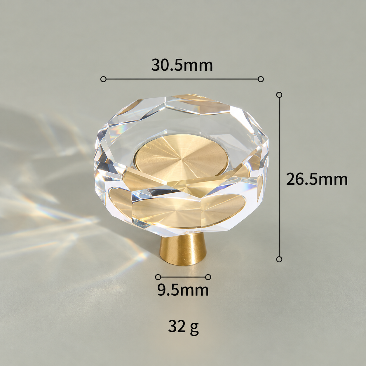 Modern Handles & Knobs T2650 in Solid brass for cabinets, wardrobes and furniture, product number T2650, T2643 - Clear sunflower - 30.5mm