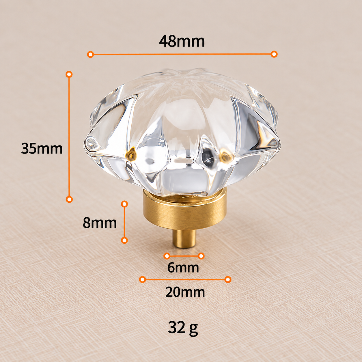 Modern Handles & Knobs T2653 in Solid brass for cabinets, wardrobes and furniture, product number T2653, T2653 - Clear starfish
