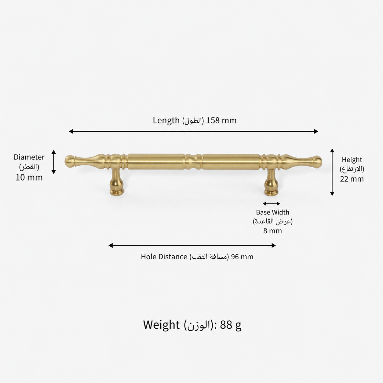 Modern Handles & Knobs T2914 in Solid brass for cabinets, wardrobes and furniture, product number T2914, T2914 - 158mm