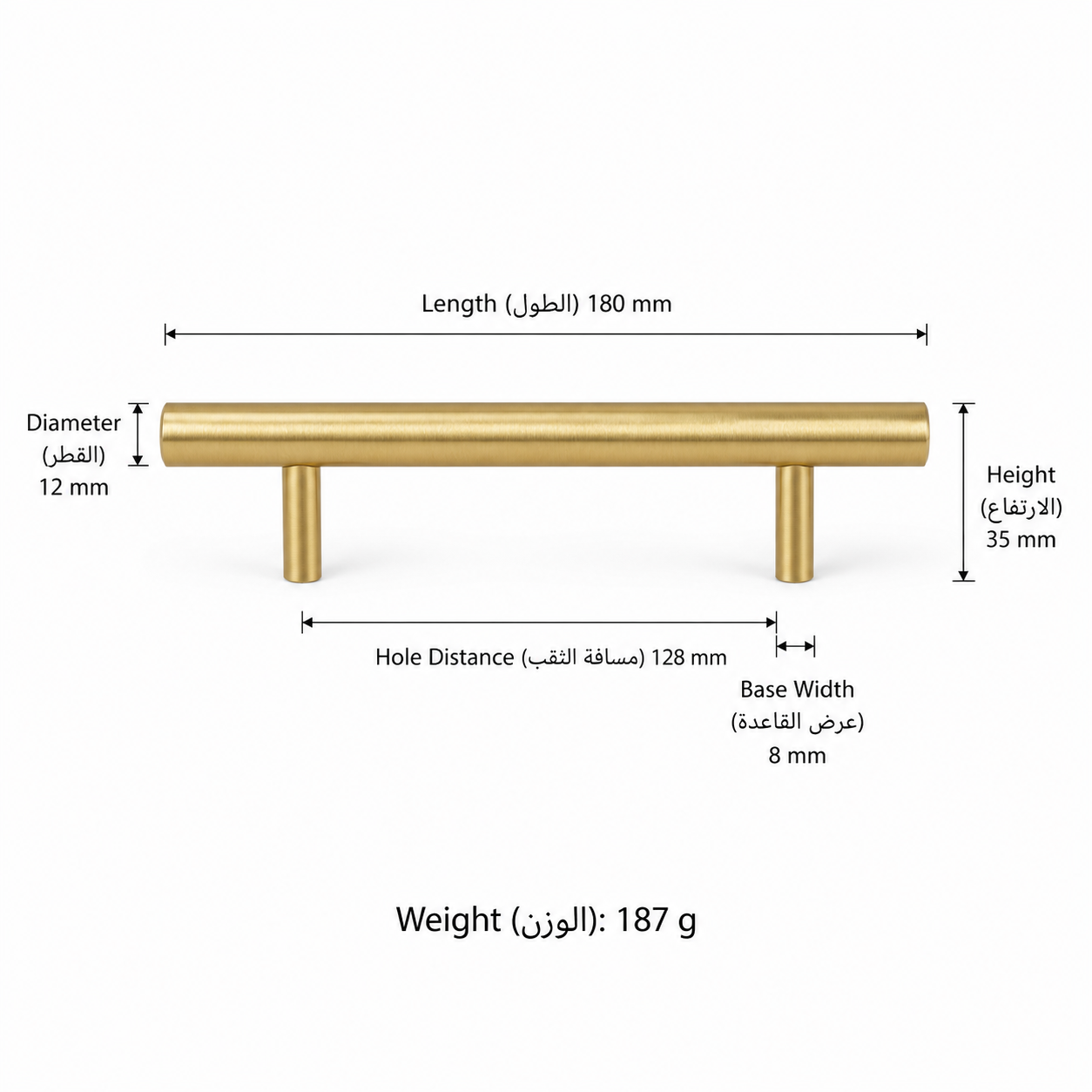 Modern Handles & Knobs T2916 in Solid brass for cabinets, wardrobes and furniture, product number T2916, T2916 - 180mm