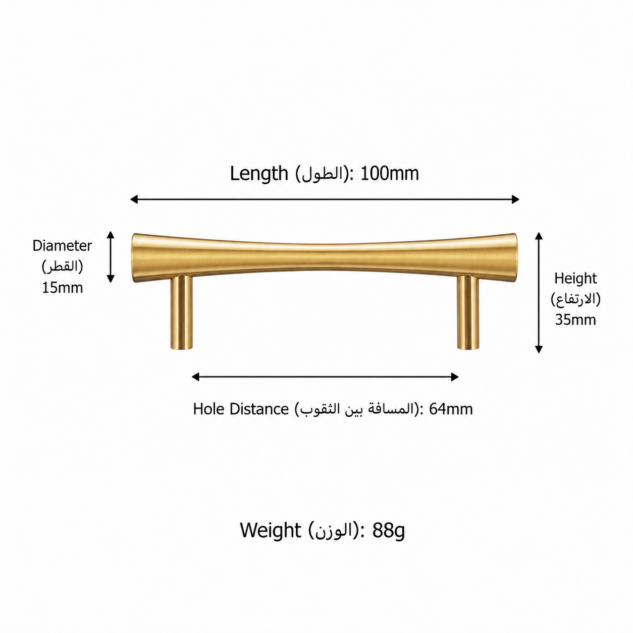 Modern Handles & Knobs T2917 in Solid brass for cabinets, wardrobes and furniture, product number T2917, T2917 - 100mm