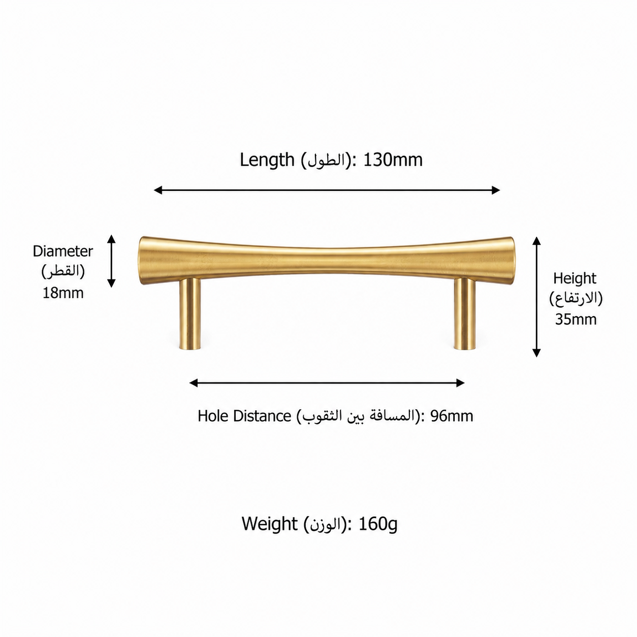 Modern Handles & Knobs T2917 in Solid brass for cabinets, wardrobes and furniture, product number T2917, T2917 - 130mm