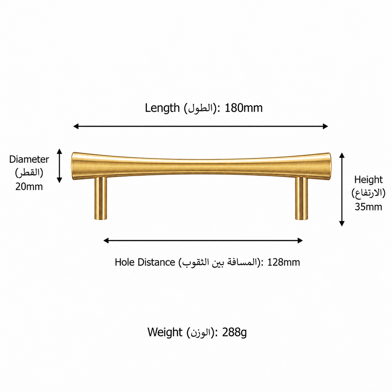 Modern Handles & Knobs T2917 in Solid brass for cabinets, wardrobes and furniture, product number T2917, T2917 - 180mm