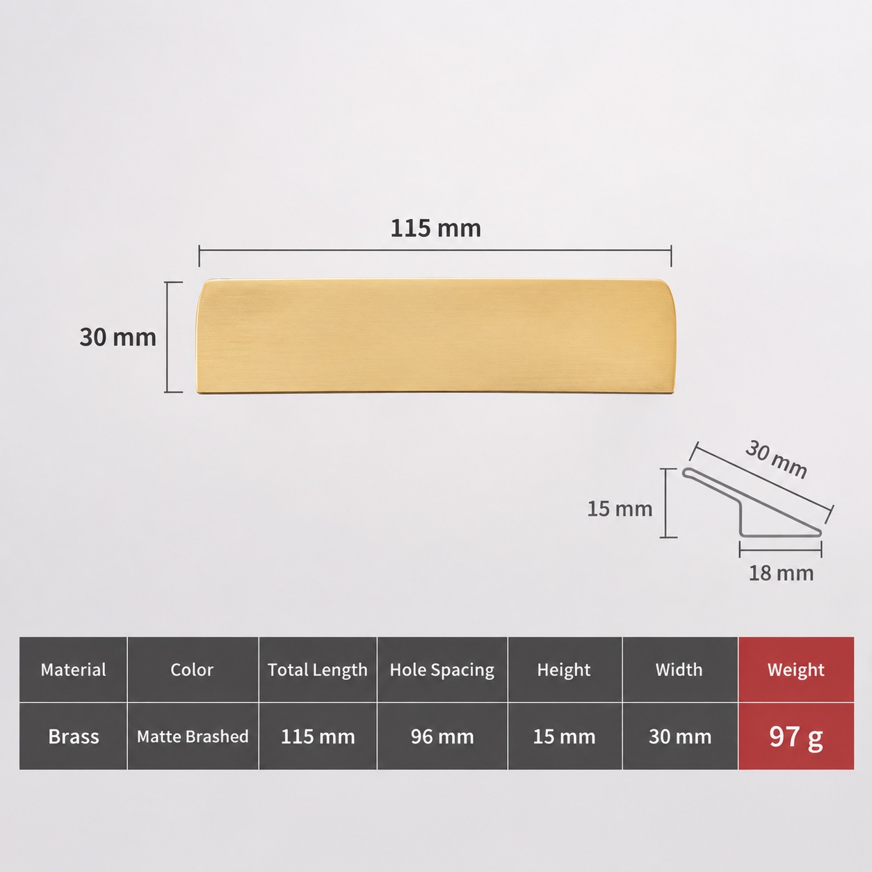 Modern Handles & Knobs T2919 in Solid brass for cabinets, wardrobes and furniture, product number T2919, T2919 - Matte - 115mm