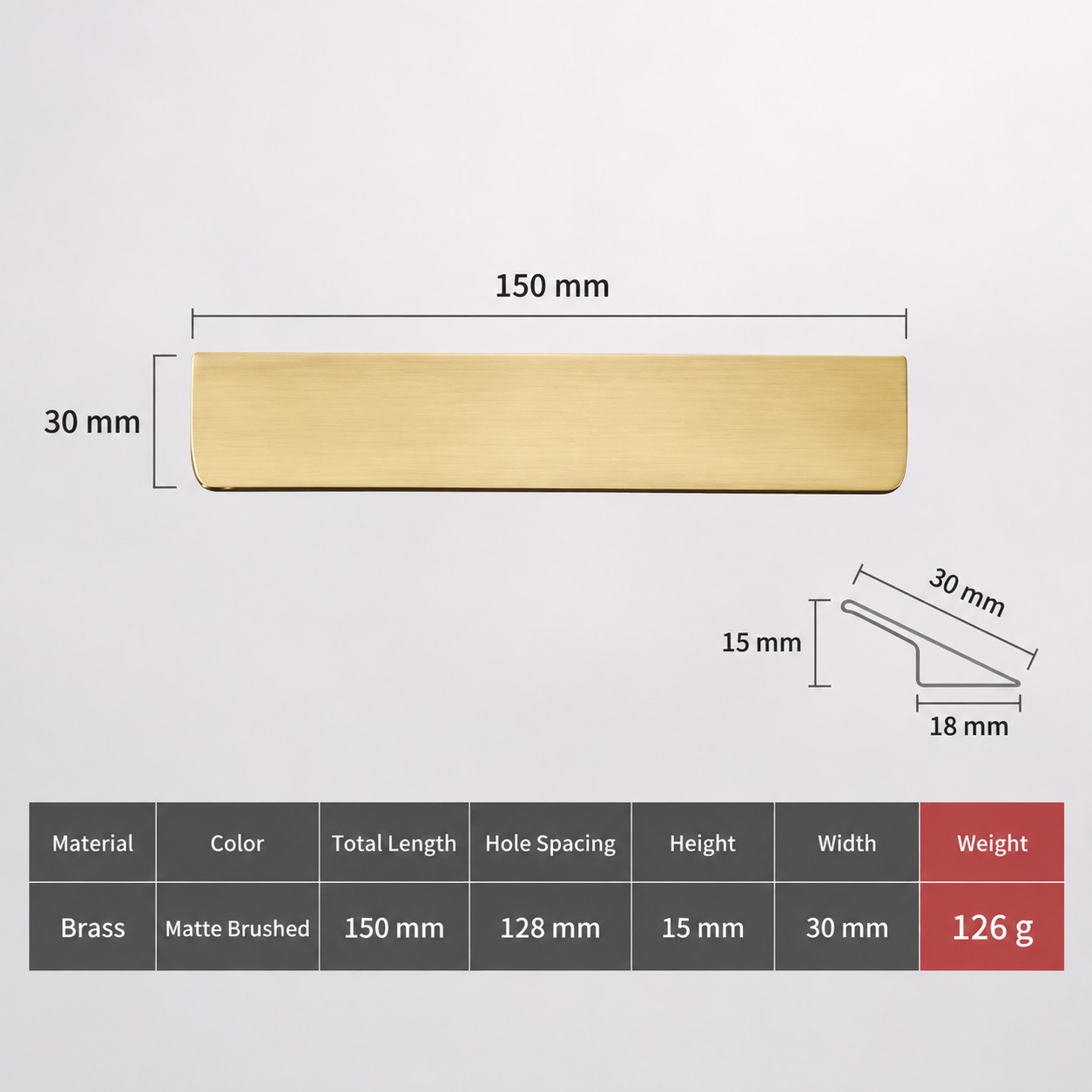 Modern Handles & Knobs T2919 in Solid brass for cabinets, wardrobes and furniture, product number T2919, T2919 - Matte - 150mm