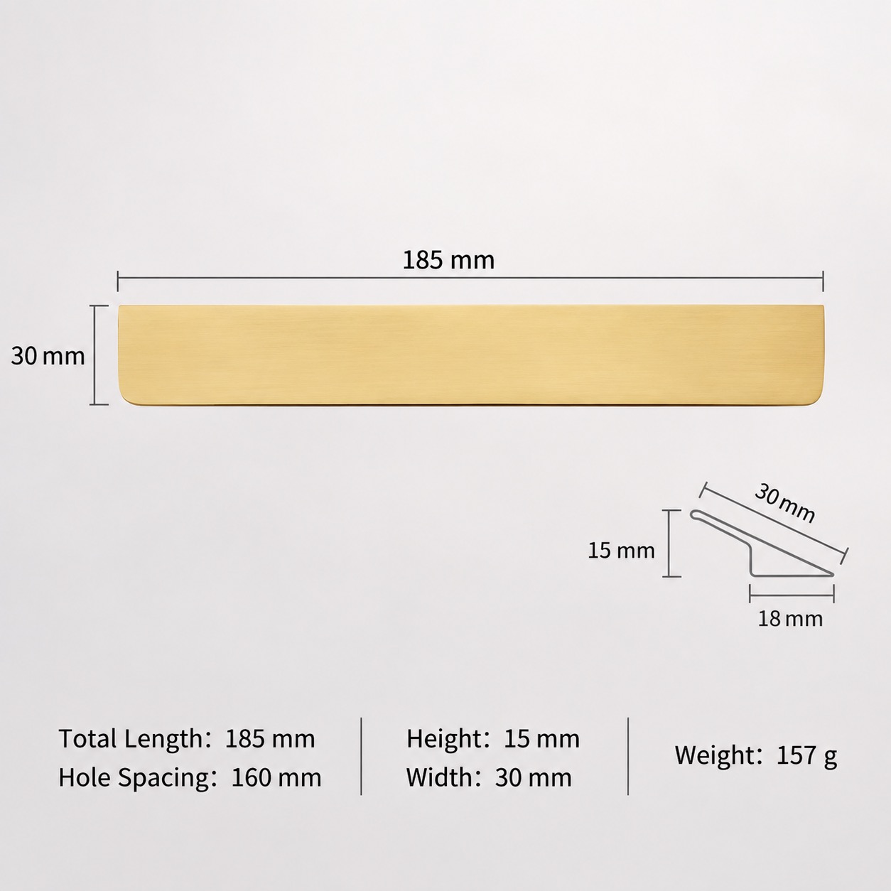 Modern Handles & Knobs T2919 in Solid brass for cabinets, wardrobes and furniture, product number T2919, T2919 - Matte - 185mm
