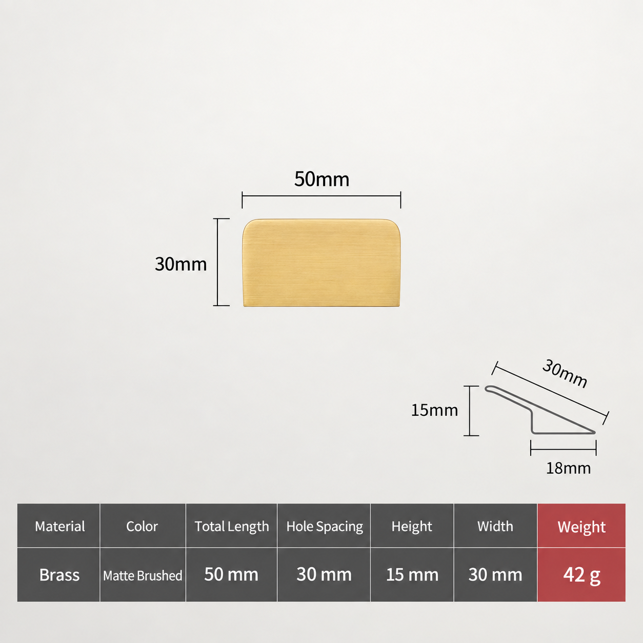 Modern Handles & Knobs T2919 in Solid brass for cabinets, wardrobes and furniture, product number T2919, T2919 - Matte - 50mm