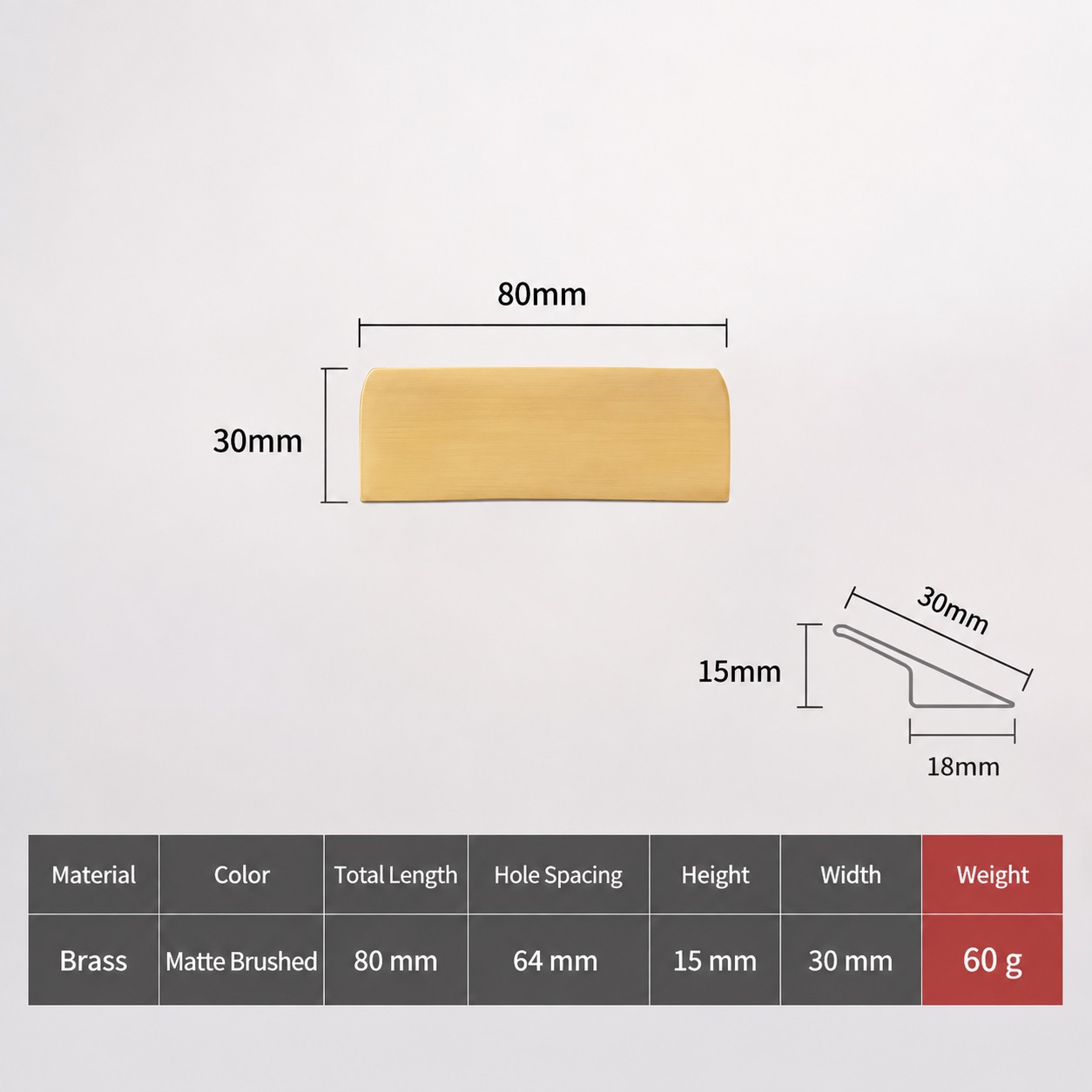 Modern Handles & Knobs T2919 in Solid brass for cabinets, wardrobes and furniture, product number T2919, T2919 - Matte - 80mm
