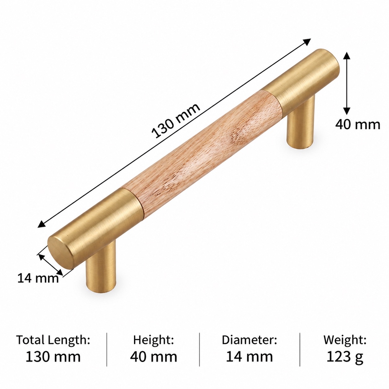 Modern Handles & Knobs T2928 in Solid brass for cabinets, wardrobes and furniture, product number T2928, T2928 - Ash wood Matte - 130mm
