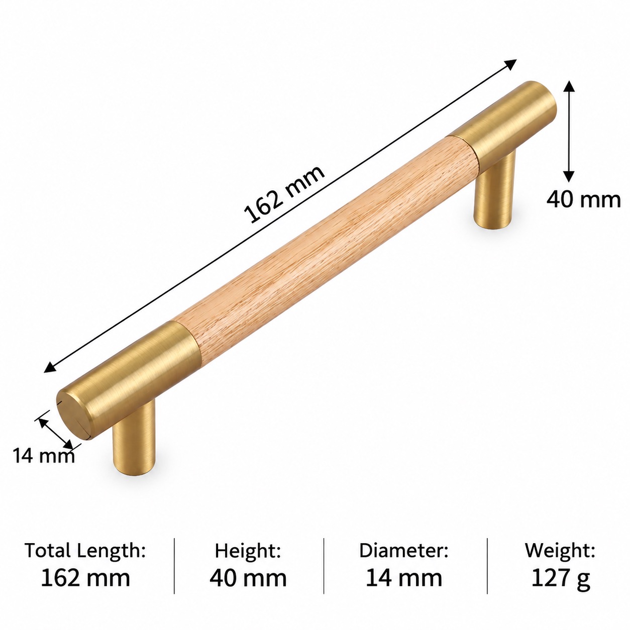 Modern Handles & Knobs T2928 in Solid brass for cabinets, wardrobes and furniture, product number T2928, T2928 - Ash wood Matte - 162mm