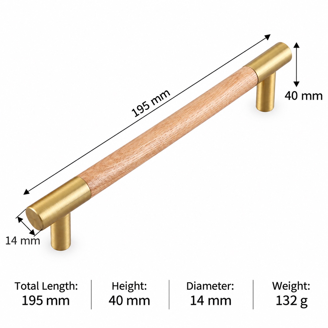 Modern Handles & Knobs T2928 in Solid brass for cabinets, wardrobes and furniture, product number T2928, T2928 - Ash wood Matte - 195mm