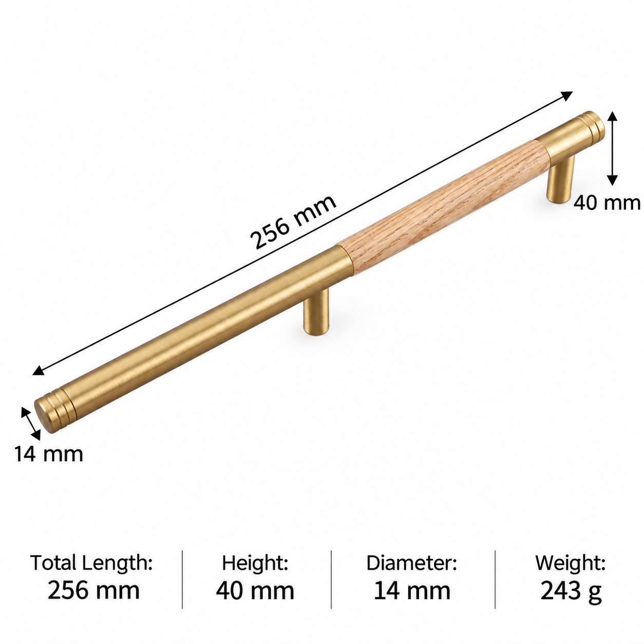 Modern Handles & Knobs T2928 in Solid brass for cabinets, wardrobes and furniture, product number T2928, T2928 - Ash wood Matte - 256mm