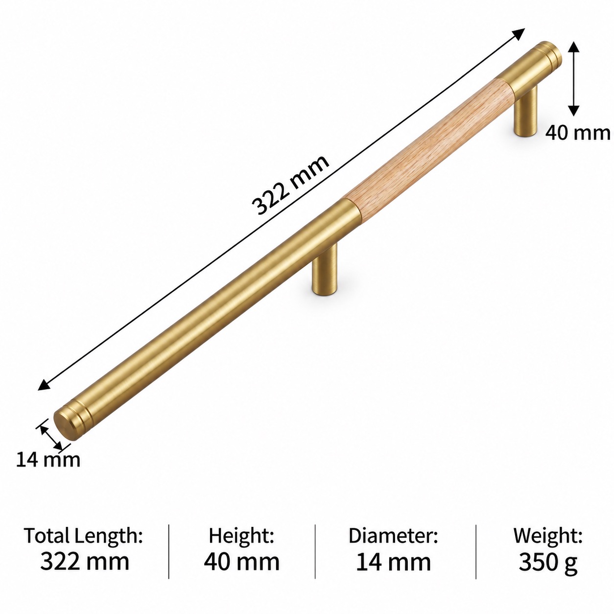 Modern Handles & Knobs T2928 in Solid brass for cabinets, wardrobes and furniture, product number T2928, T2928 - Ash wood Matte - 322mm